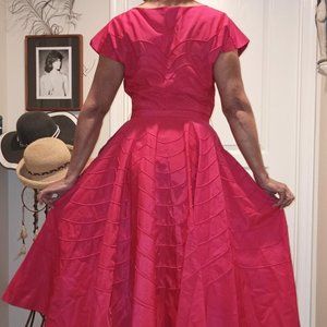 VTG 1950s Cadillac Ad Pin Up Taffeta Full Circle Skirt DRESS Glam Pin Up Scarce
